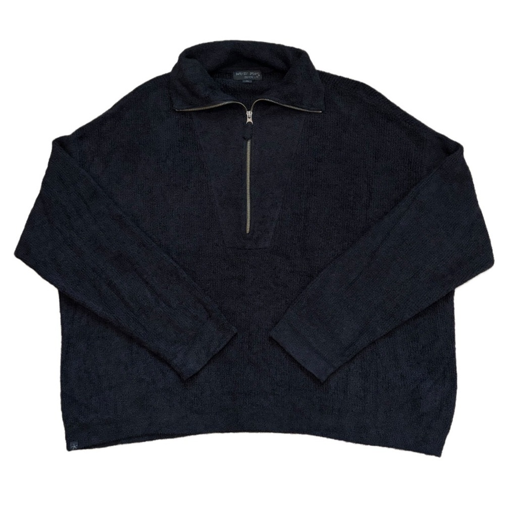 Barefoot Dreams Cozy Chic Lite Knit Sweater Black Pullover Half Zip Women’s 2X